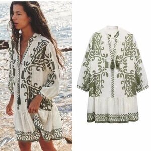 Zara Green and White Women's Dress XS